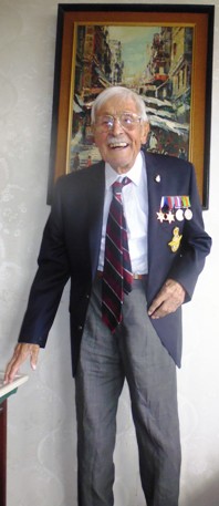 Walter on his 100th birthday in 2015, with WW2 service medals